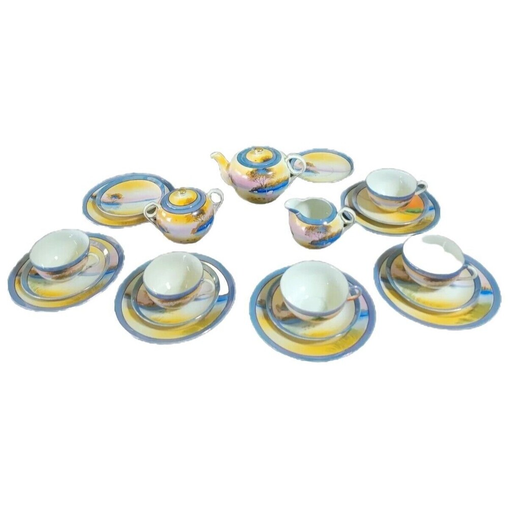 21-pc Japan‎ Hand Painted Teaset-Various Pieces-Water & Swan Images Vintage